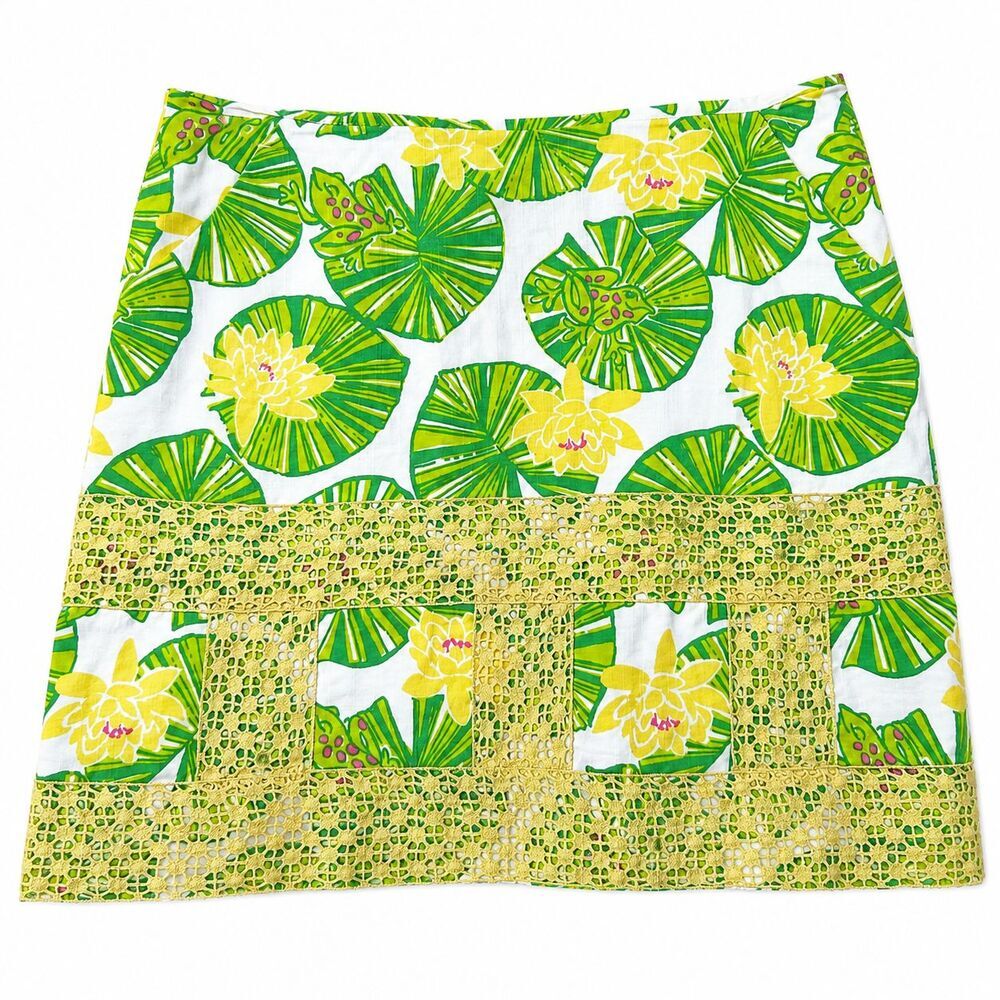 Lilly Pulitzer Hip Hop Hooray Lilly Pad Skirt Size 6 Frogs Tropical Floral Lace